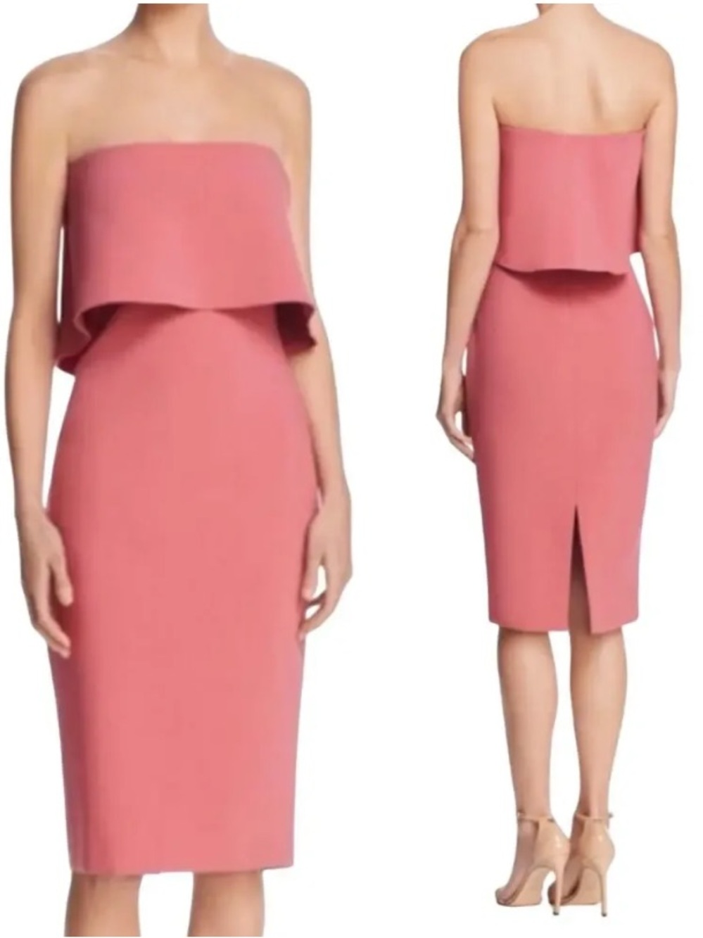Likely Drigge Midi Sheath Dress Ruffled Strapless Fitted - Mauve Pink, 2 - NWT